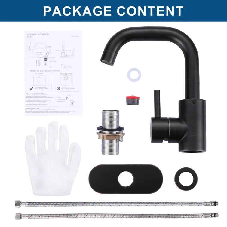 Single Handle Stainless Steel Bar Faucet With Supply Lines And Deckplate