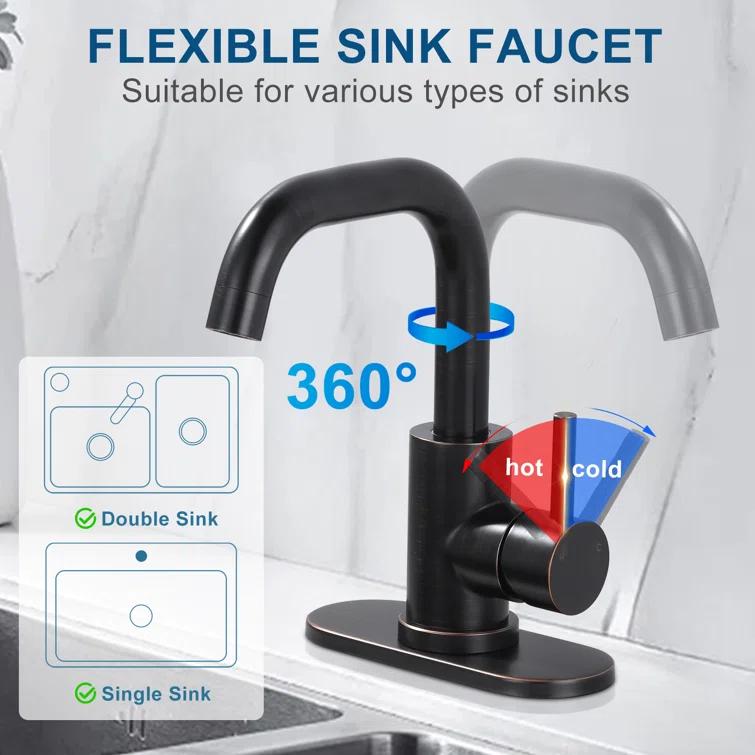 Single Handle Stainless Steel Bar Faucet With Supply Lines And Deckplate