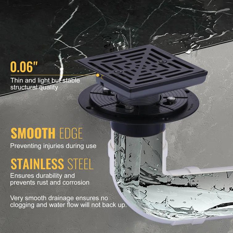 Aleasha 4.5 In. Floor Drain With Square Stainless Steel Screw-Tite Strainer AL-9L05B