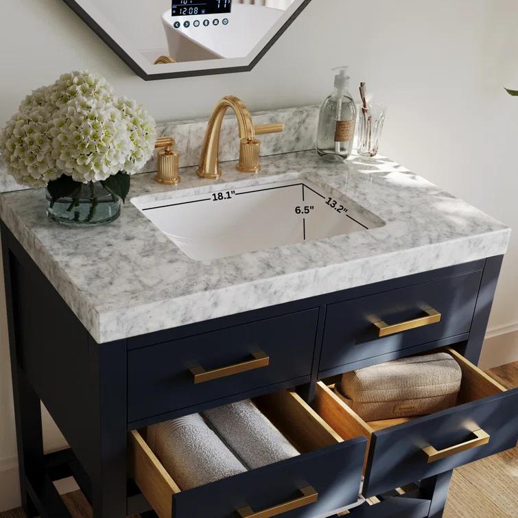 Carrie 36'' Single Bathroom Vanity with Carrara Marble Top