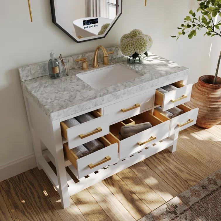 Ancerre Designs Elizabeth 48" Bathroom Vanity Set with Gold Hardware in White
