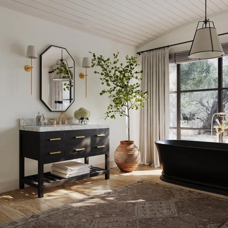 Ancerre Designs Elizabeth 48" Wood Bathroom Vanity Set in Black Onyx