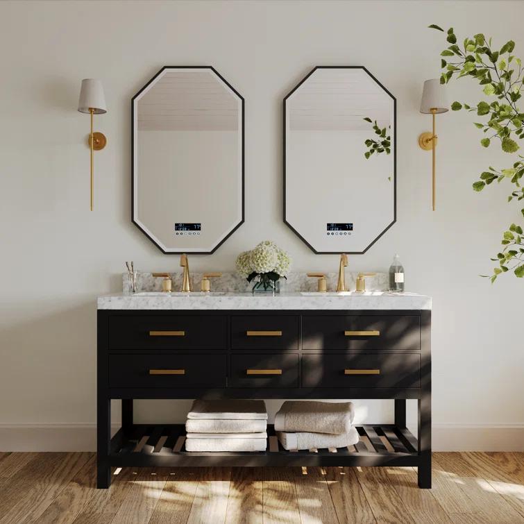 Elizabeth 60'' Black Onyx Double Vanity with Marble Top