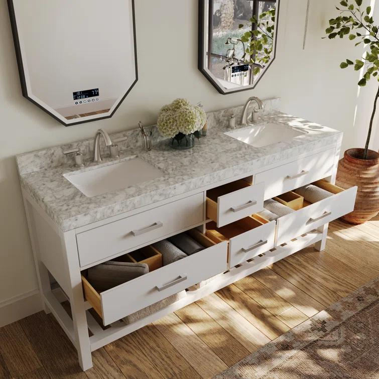 Elizabeth 72'' White Double Vanity with Carrara Marble Top