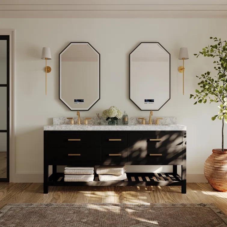 Ancerre Designs Elizabeth 72" Wood Bathroom Vanity Set in Black Onyx
