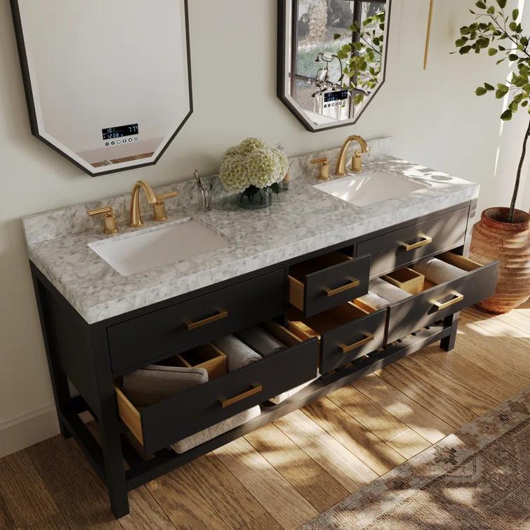 Ancerre Designs Elizabeth 72" Wood Bathroom Vanity Set in Black Onyx