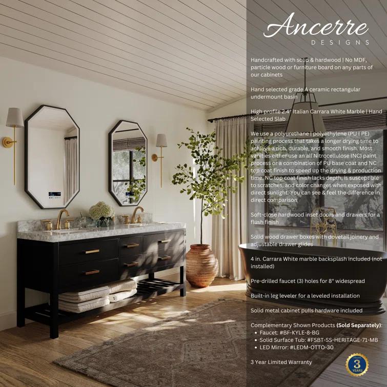 Ancerre Designs Elizabeth 72" Wood Bathroom Vanity Set in Black Onyx