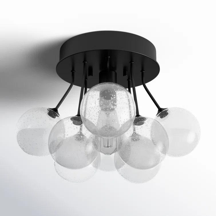 Midnight Black 15'' Semi-Flush Mount with Clear Seeded Glass Globes
