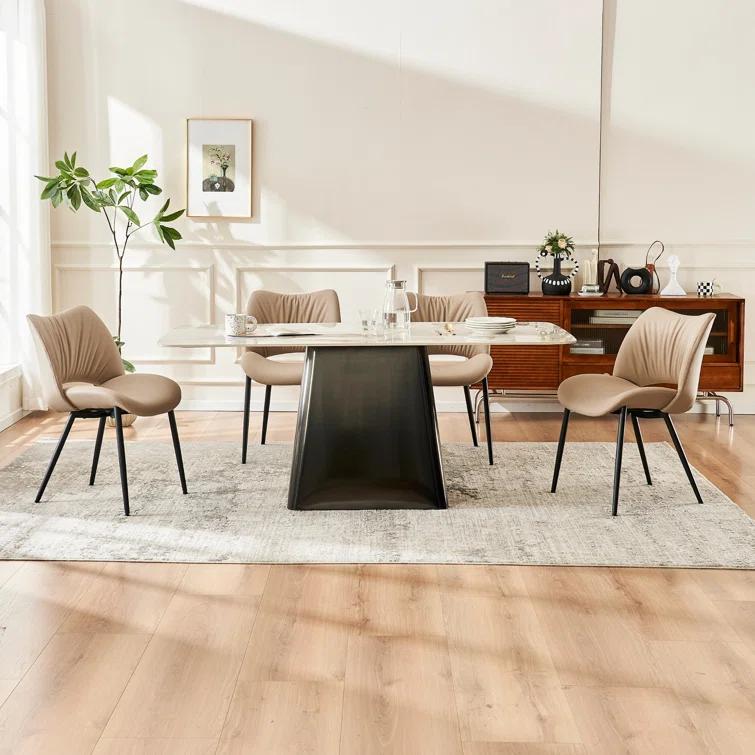 Mackensie Upholstered Dining Chairs Faux Leather Kitchen Chairs with Metal Legs (Set of 2)