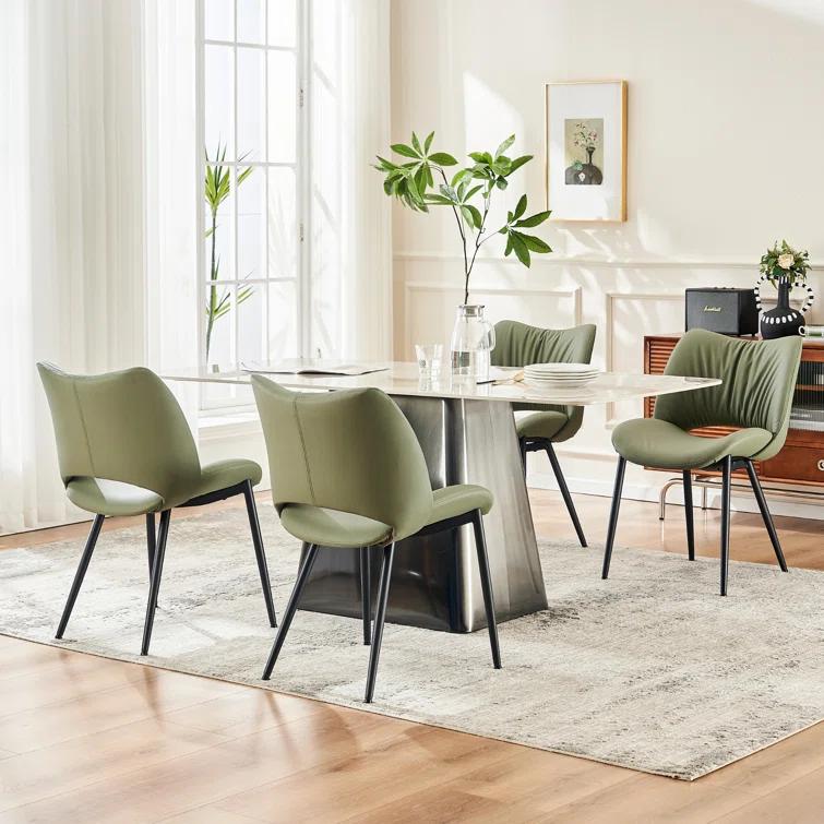 Mackensie Upholstered Dining Chairs Faux Leather Kitchen Chairs with Metal Legs