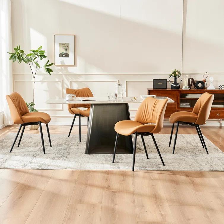 Mackensie Upholstered Dining Chairs Faux Leather Kitchen Chairs with Metal Legs