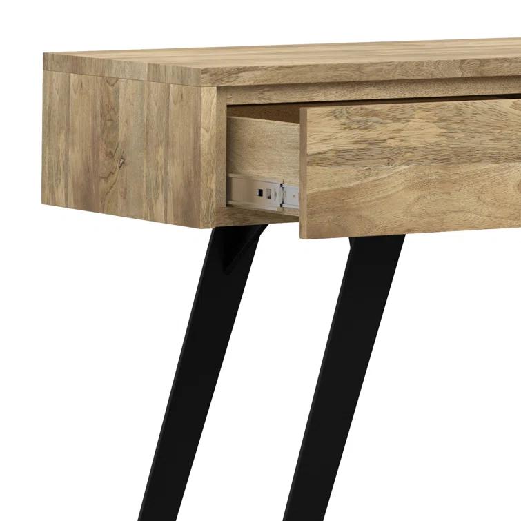 Lowry 60"W Solid Wood Modern Industrial Storage Console Table with 3 Storage Drawers and Metal Legs