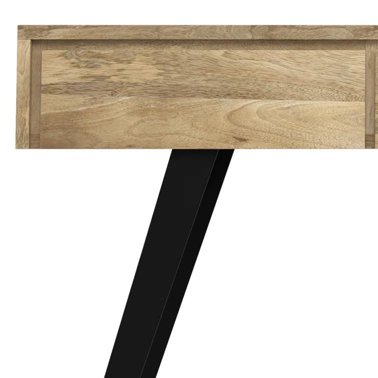 Lowry 60"W Solid Wood Modern Industrial Storage Console Table with 3 Storage Drawers and Metal Legs