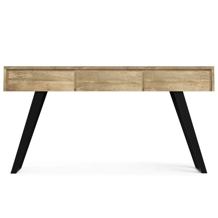 Lowry 60"W Solid Wood Modern Industrial Storage Console Table with 3 Storage Drawers and Metal Legs