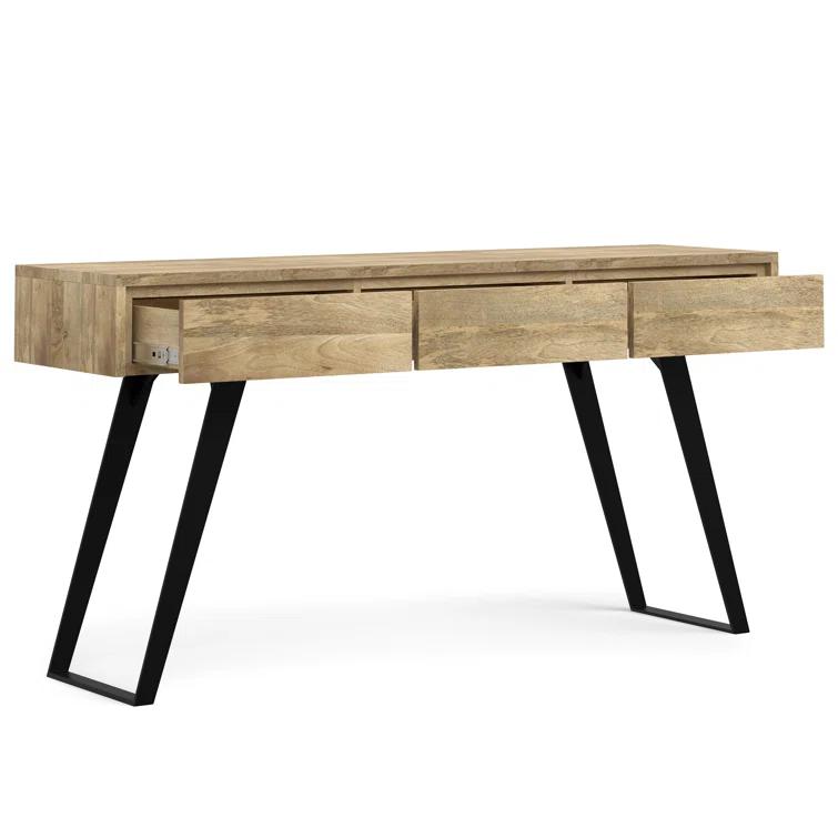 Lowry 60"W Solid Wood Modern Industrial Storage Console Table with 3 Storage Drawers and Metal Legs
