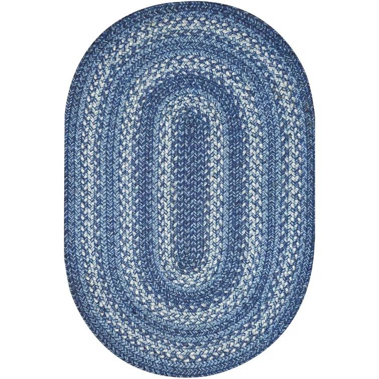 Damell Braided Non-Shedding Reversible Jute Blue Rug