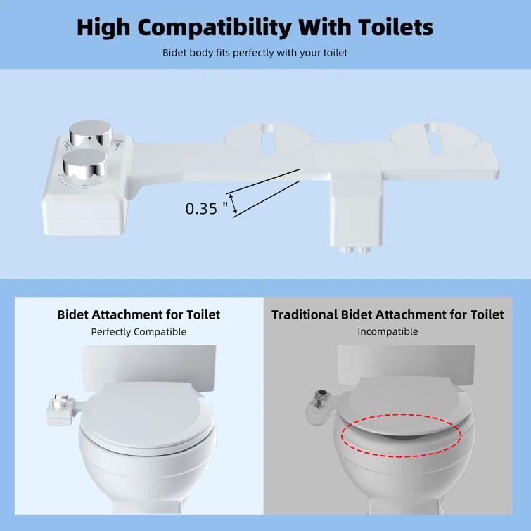 Hibbent Non-electric Dual Nozzle Toilet Seat Bidet, Water Pressure Control, Self Cleaning Sprayer JBY1103-CP