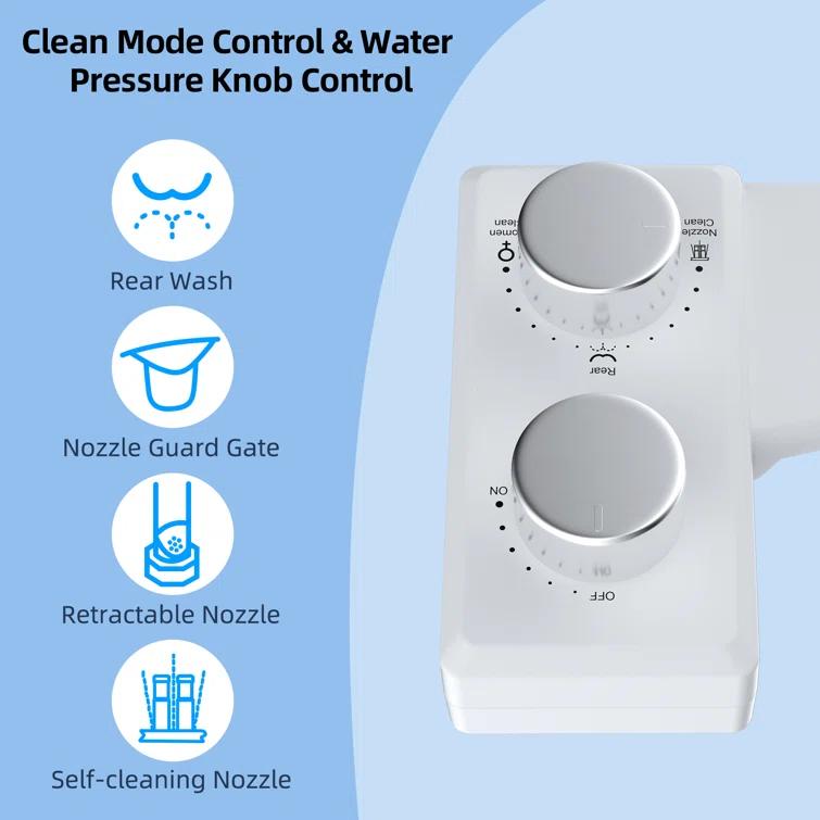 Hibbent Non-electric Dual Nozzle Toilet Seat Bidet, Water Pressure Control, Self Cleaning Sprayer JBY1103-CP