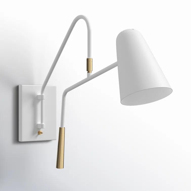 Simon 1-Light Dimmable Swing Arm Sconce in Matte White and Midnight Black
