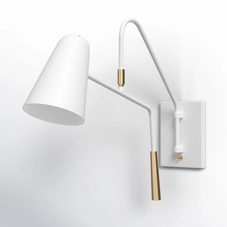 Simon 1-Light Dimmable Swing Arm Sconce in Matte White and Midnight Black