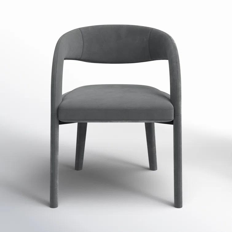 Charcoal Velvet Upholstered Arm Chair with Wood & Cane Accents