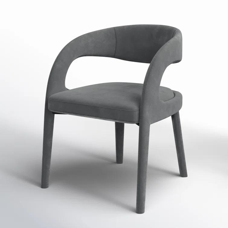 Charcoal Velvet Upholstered Arm Chair with Wood & Cane Accents