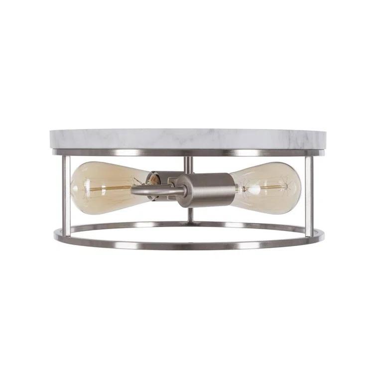 Marshel 13"W 2-Lightwith Black Marbled Base Flush Mount Light Fixture