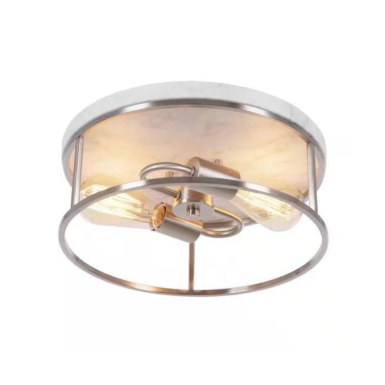 Marshel 13"W 2-Lightwith Black Marbled Base Flush Mount Light Fixture