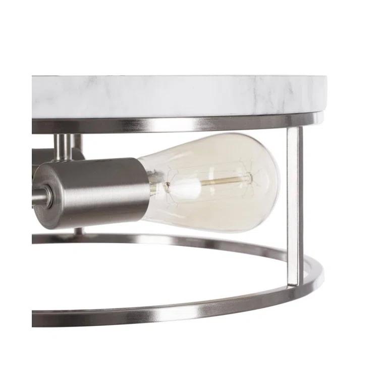 Marshel 13"W 2-Lightwith Black Marbled Base Flush Mount Light Fixture