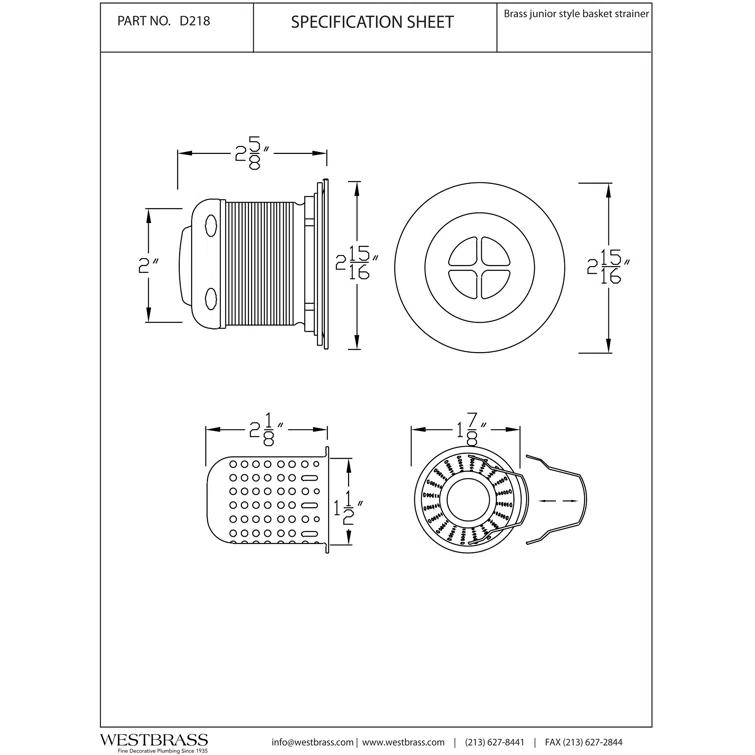 Junior Bar and Laundry Sink Drain Assembly with Removable Strainer Basket