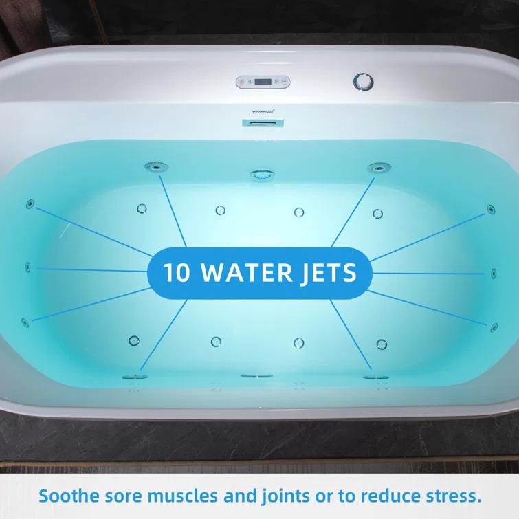 72" x 35-3/8" Whirlpool and Air Bath Heated Soaking Combination Tub with Wide Rim, LED Control Panel