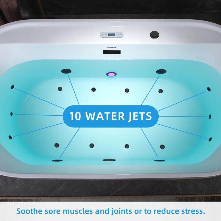 72" x 35-3/8" Whirlpool and Air Bath Heated Soaking Combination Tub with Wide Rim, LED Control Panel