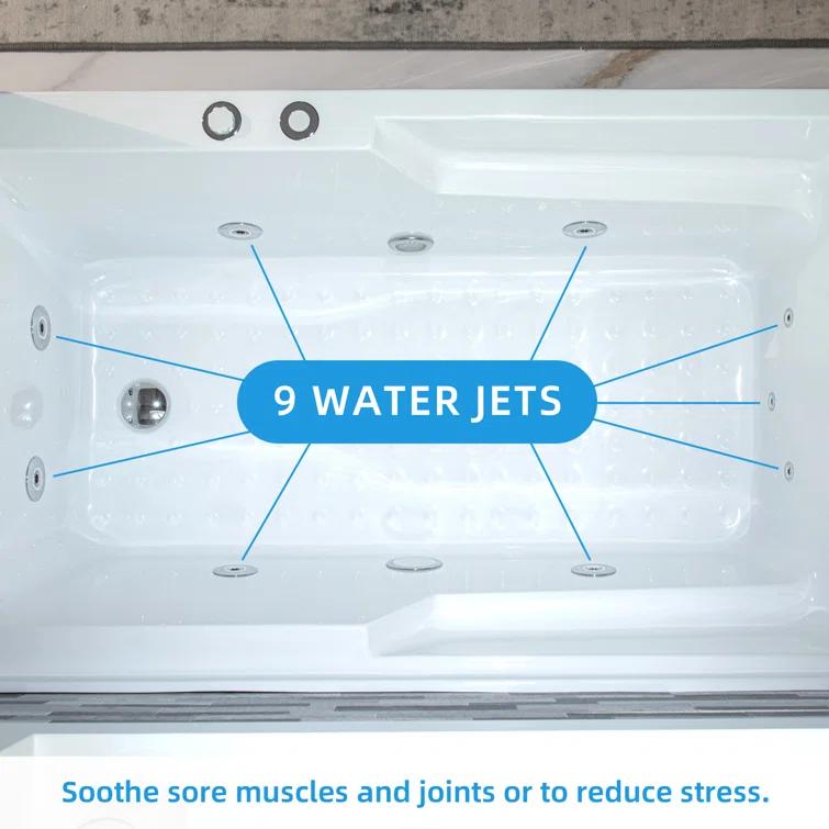 60" x 30" Whirlpool Heated Rectangular Alcove Acrylic Bathtub with Chrome/Matte Black Drain and Overflow