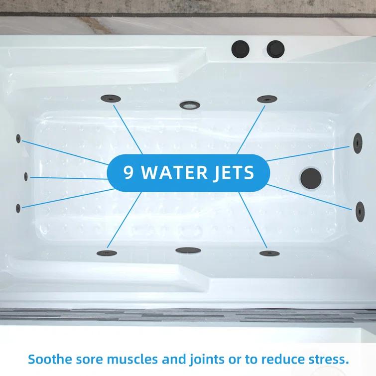 60" x 30" Whirlpool Heated Rectangular Alcove Acrylic Bathtub with Chrome/Matte Black Drain and Overflow