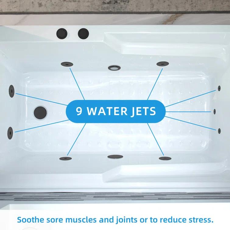 60" x 30" Whirlpool Heated Rectangular Alcove Acrylic Bathtub with Chrome/Matte Black Drain and Overflow