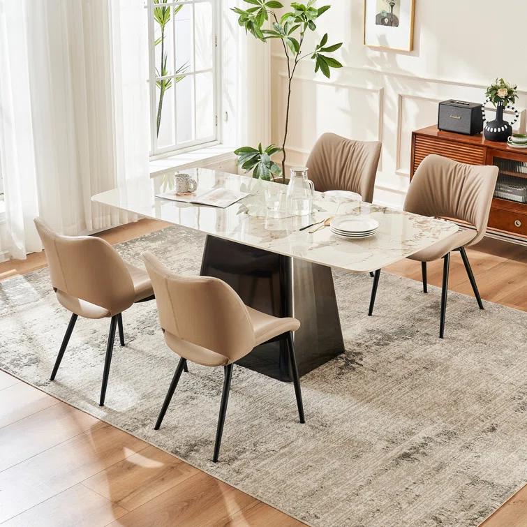 Mackensie Upholstered Dining Chairs Faux Leather Kitchen Chairs with Metal Legs (Set of 2)