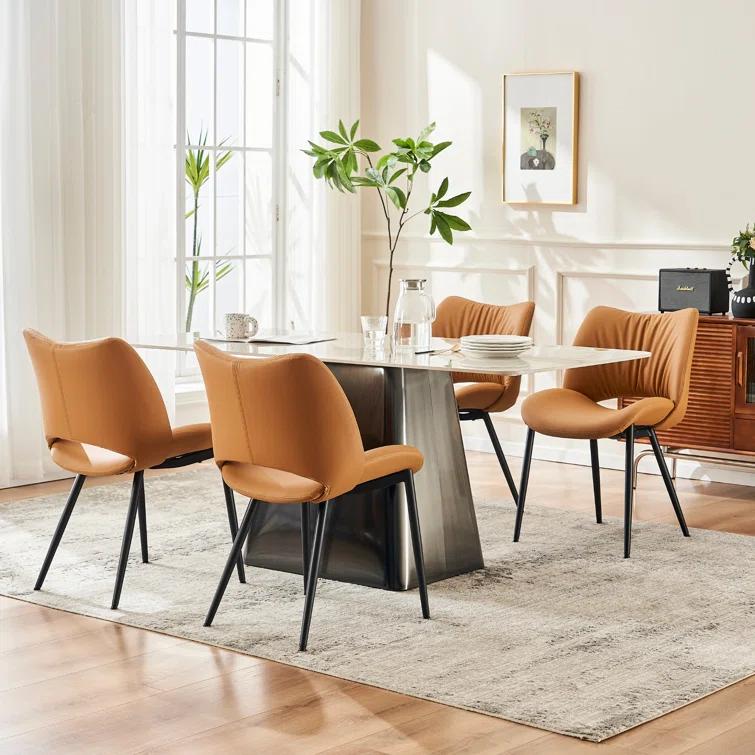 Mackensie Upholstered Dining Chairs Faux Leather Kitchen Chairs with Metal Legs