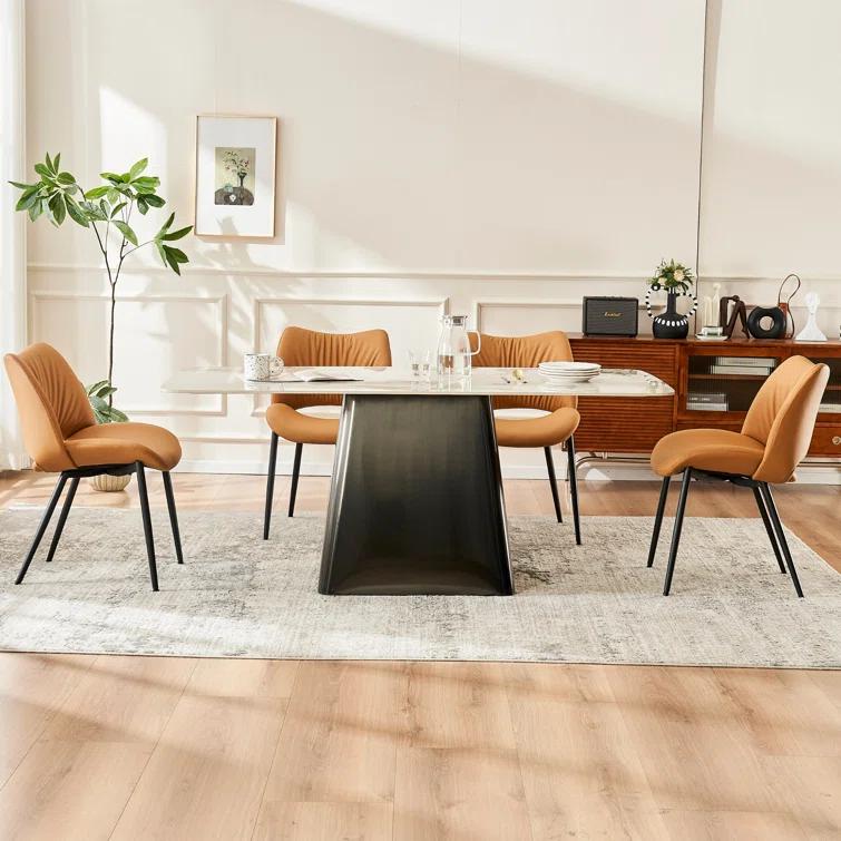 Mackensie Upholstered Dining Chairs Faux Leather Kitchen Chairs with Metal Legs
