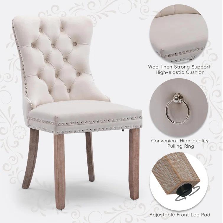High-end Tufted Velvet Upholstered Nailhead Dining Chair