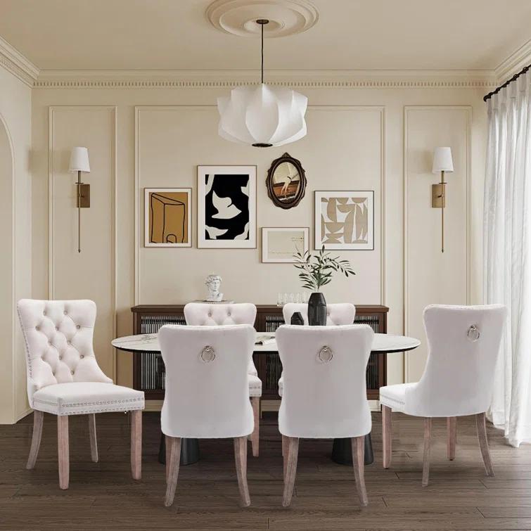 High-end Tufted Velvet Upholstered Nailhead Dining Chair