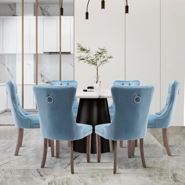 High-end Tufted Velvet Upholstered Nailhead Dining Chair