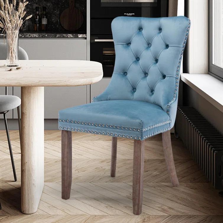 High-end Tufted Velvet Upholstered Nailhead Dining Chair