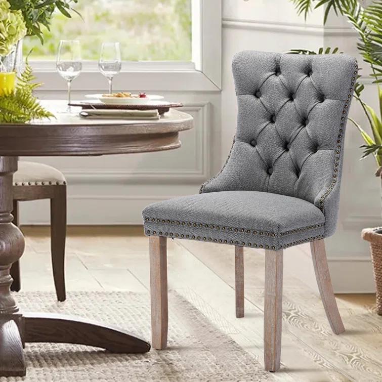 High-end Tufted Velvet Upholstered Nailhead Dining Chair