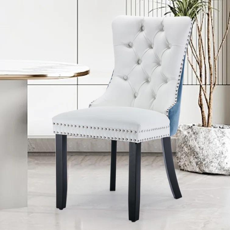 High-end Tufted Velvet Upholstered Nailhead Dining Chair