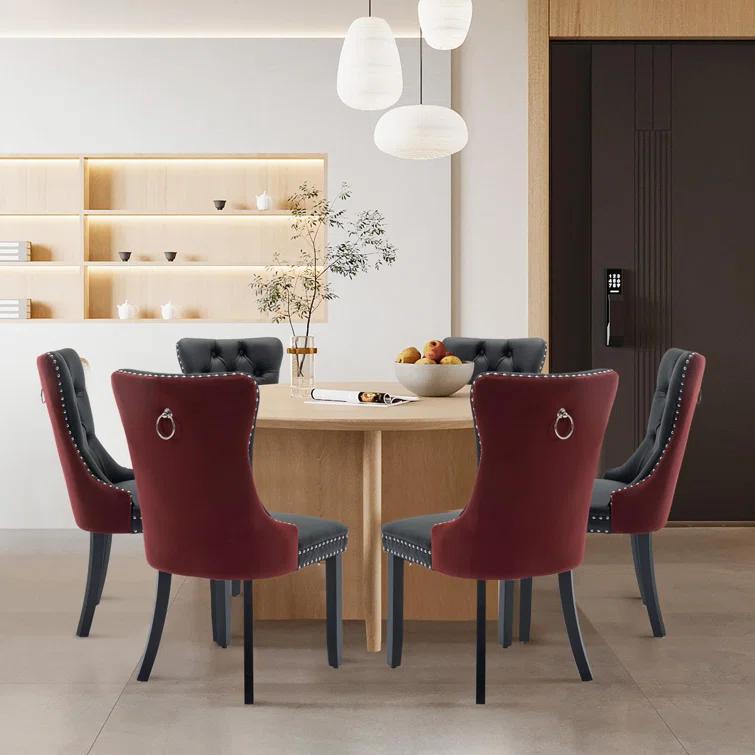 High-end Tufted Velvet Upholstered Nailhead Dining Chair