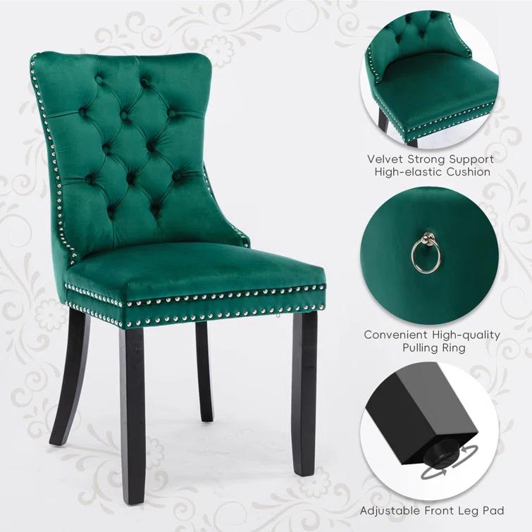 High-end Tufted Velvet Upholstered Nailhead Dining Chair