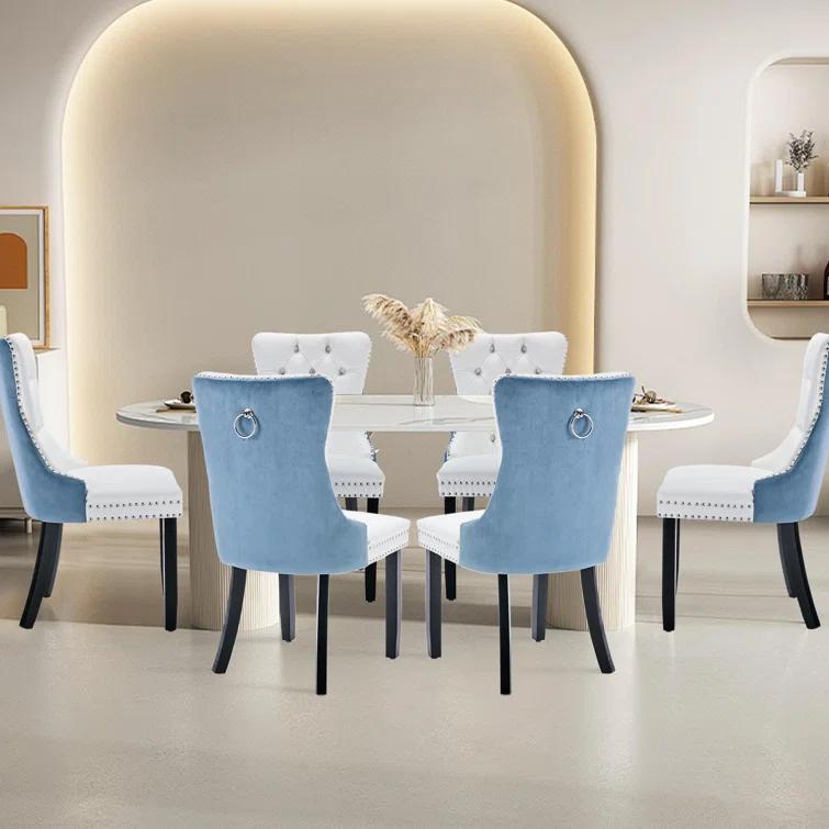 High-end Tufted Velvet Upholstered Nailhead Dining Chair