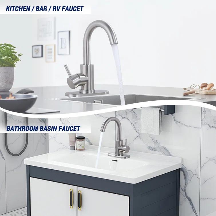 AVITAS TS14D05 Single Handle Stainless Steel Bar Kitchen Faucet With Swivel Spout And Deckplate