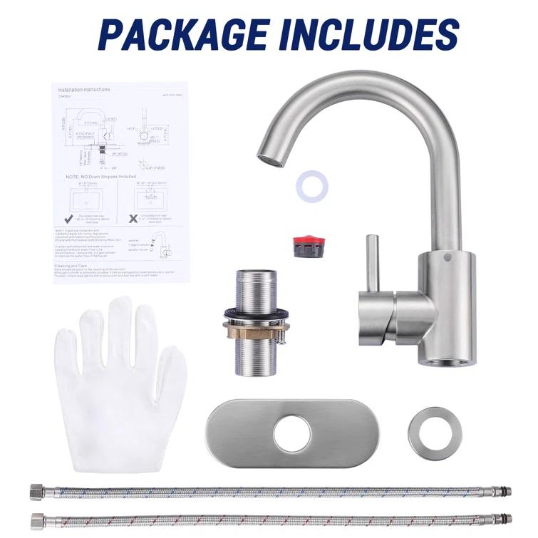 AVITAS TS14D05 Single Handle Stainless Steel Bar Kitchen Faucet With Swivel Spout And Deckplate