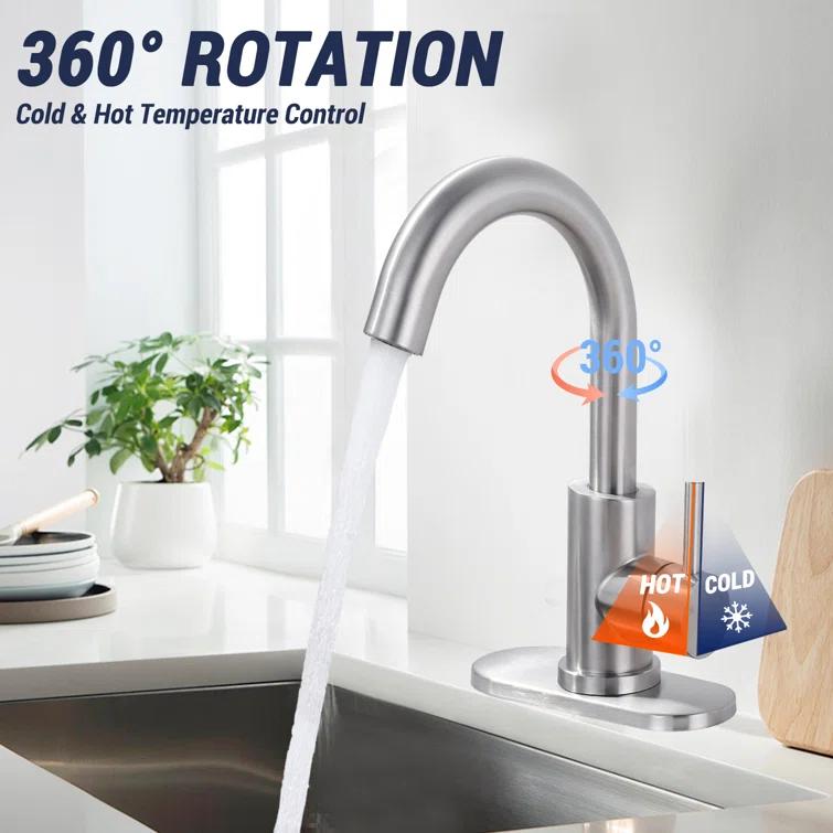 AVITAS TS14D05 Single Handle Stainless Steel Bar Kitchen Faucet With Swivel Spout And Deckplate